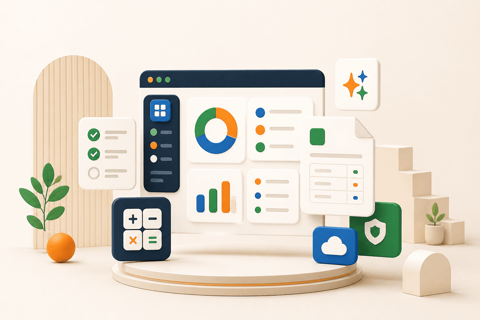 Digital tools, charts, templates and utility panels coming together.